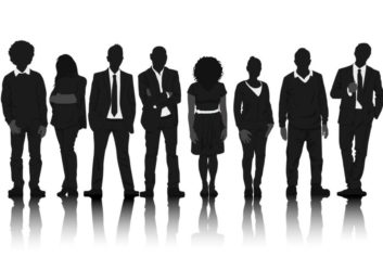 line of illustrated people representing