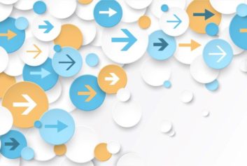 Conceptual graphic depicting business process alignment with arrows all pointing the same direction.